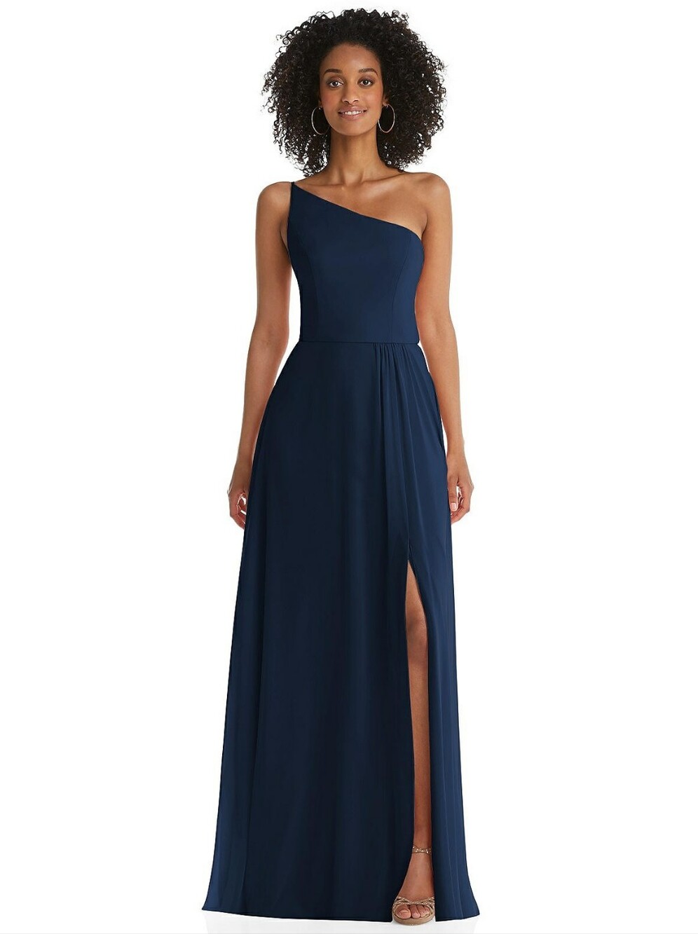 NWT New After Six one shoulder lux chiffon maxi dress midnight navy blue size 2